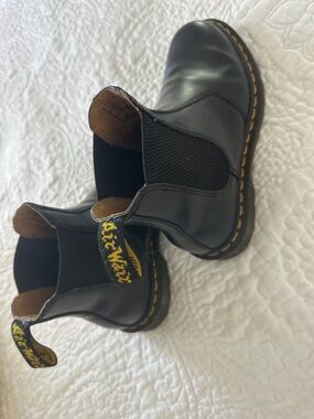 Dr. Martens Black Leather Chelsea Boots with Yellow Stitching